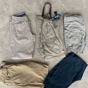 5 pants, 3 dress —lulu, vineyard vines.  2 hiking —Columbia